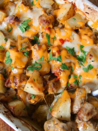 Cheesy Creamy Ranch Potato Sausage Bake