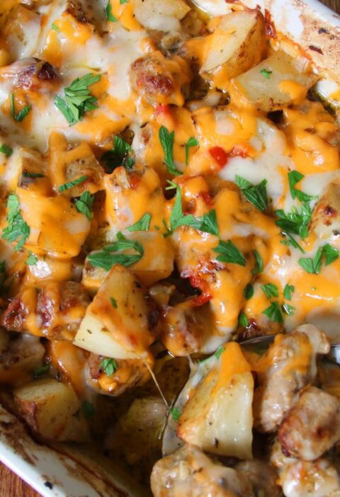 Cheesy Creamy Ranch Potato Sausage Bake