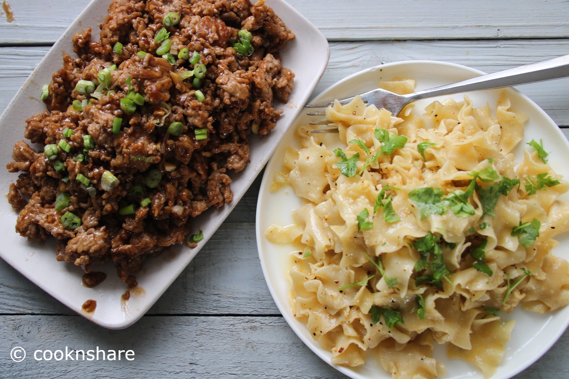 Eat in 20! Sweet & Spicy Ground Pork Over Garlic Butter Noodles – Cook n' Share