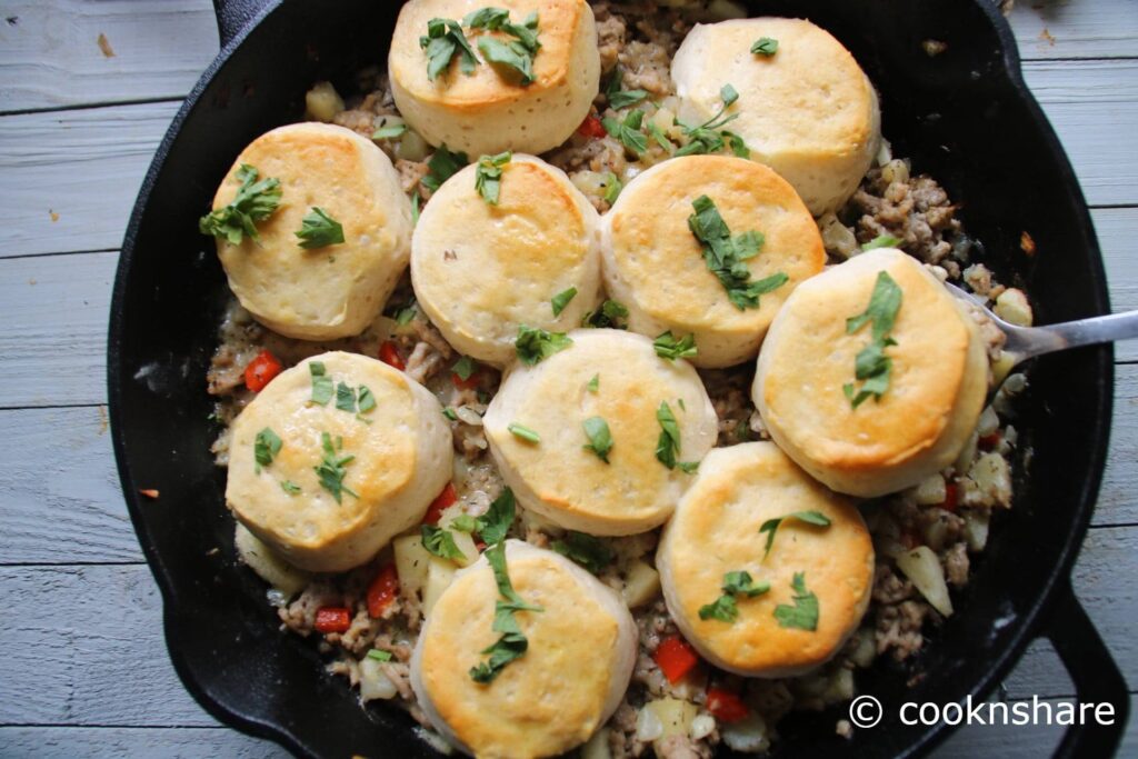 Rustic Hog Farmer’s Skillet Supper – Apple, Hash Browns & Biscuits!