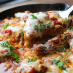 Cheesy tomato chicken skillet with mozzarella, Parmesan and diced tomatoes