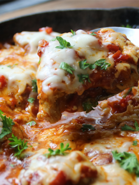 Cheesy tomato chicken skillet with mozzarella, Parmesan and diced tomatoes